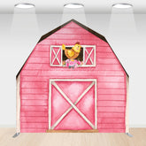 Lofaris Watercolor Chick Floral Pink Barn Door Arch Backdrop